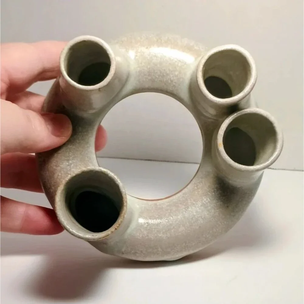 Vintage Handmade Studio Pottery 4 Taper Candlestick Holder Dish Custom Unsigned